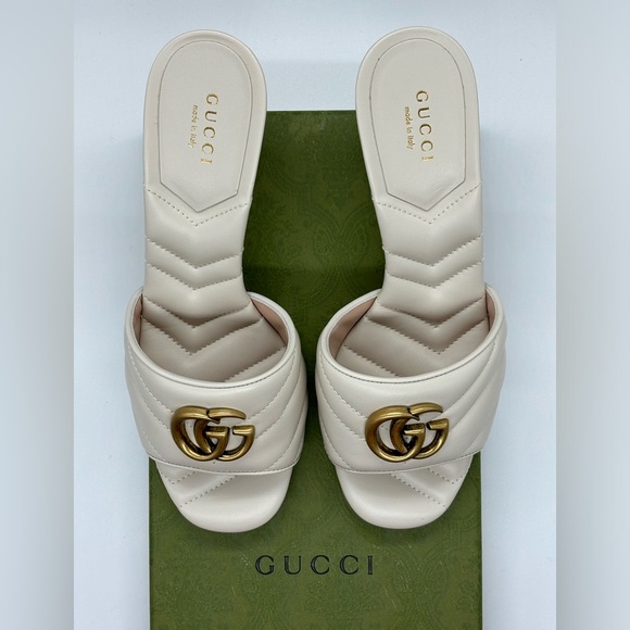Gucci Marmont GG Padded Chevron Matelasse Leather Mule Heel Sandal Size EU 38 - Picture 9 of 12